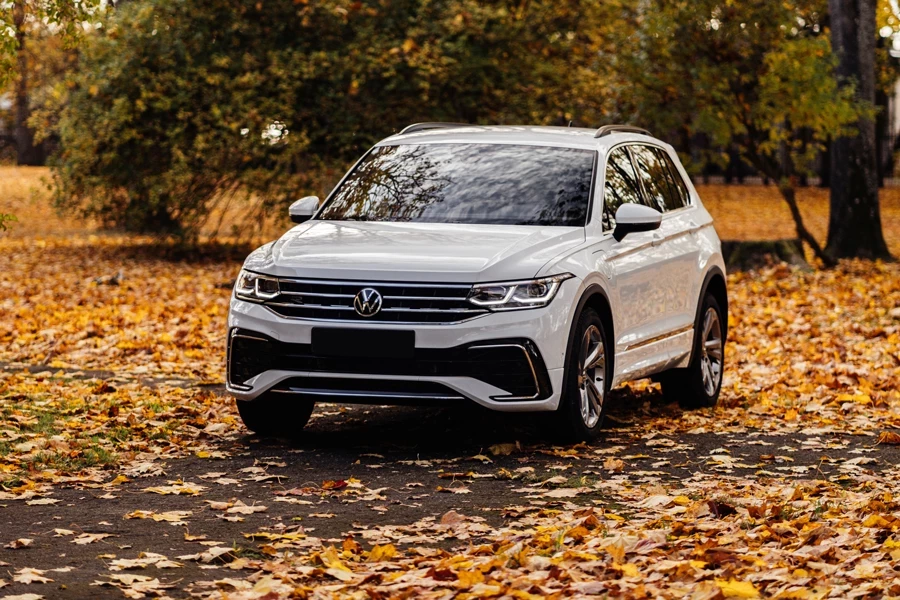 Volkswagen Tiguan белого цвета осенью
