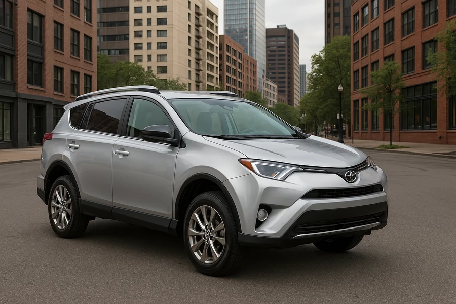 серый toyota rav4 стоит припаркованный в городе